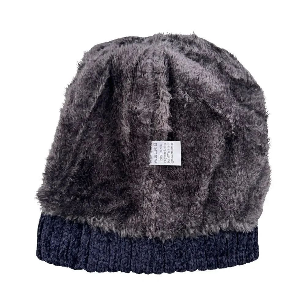 The Winter Brand Chenille Beanie Dark Navy Black Marled Knit NWT - Picture 4 of 9